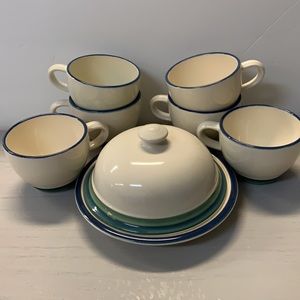 Pfaltzgraff round butter dish & French coffee cups